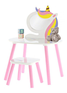 Gyerek fésülkődőasztal zsámollyal Lillyann (fehér + rózsaszín)