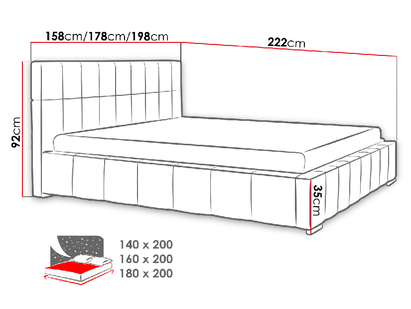 Kárpitozott ágy tárolóhellyel Mirjan Mikael (140x200) (Rico 11)