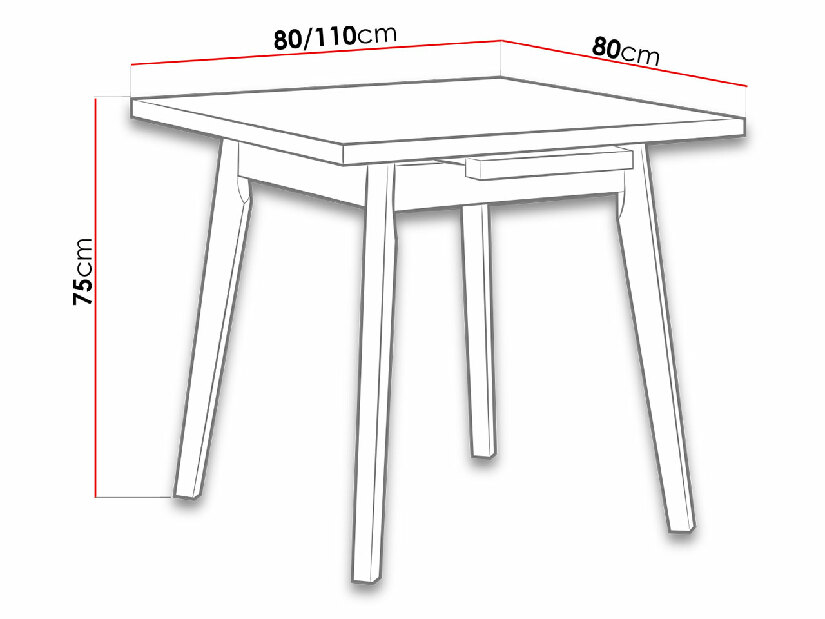 Széthúzható négyzet alakú asztal Harry 80 x 80+110 I L (fehér L) (fekete)