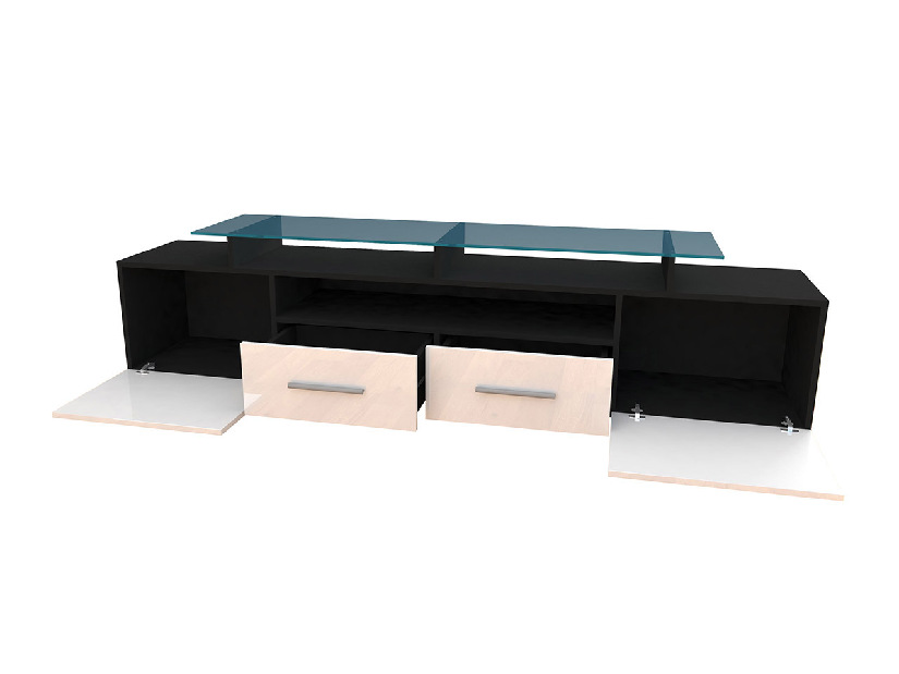 TV asztal + szekrény Mirjan Blaise (fekete + fényes szürke) (világítás nélkül)