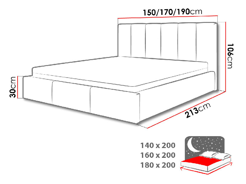 Kárpitozott ágy Mirjan Tess (140x200) (Inari 96)