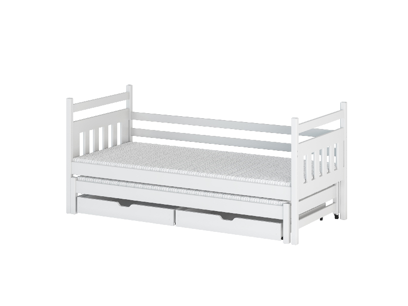 Gyerekágy 90 x 200 cm DANNY (ágyráccsal és tárolóhellyel) (fehér)