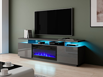 TV szekrény/asztal kandallóval  Aurora (grafit + fényes grafit)