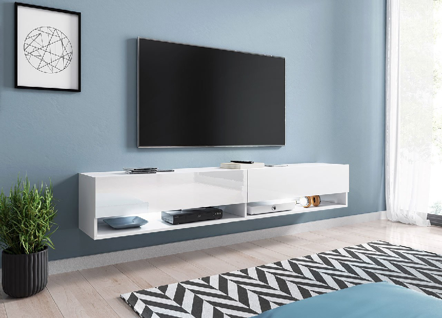 TV asztal/szekrény Mirjan Aldesia 180 (fehér + fényes fehér) (RGB LED világítás Mirjan színes)