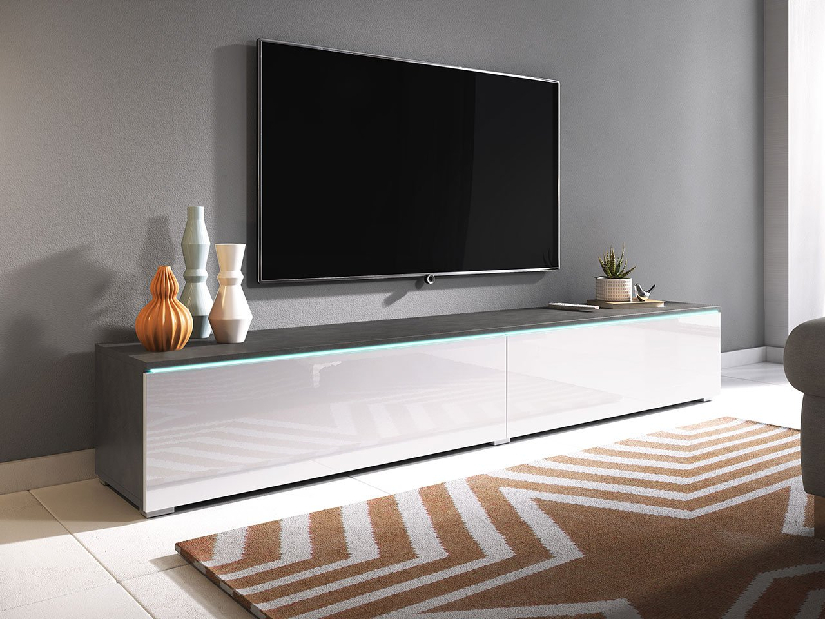 TV asztal/szekrény Mirjan Dilune 180 (matera + fényes fehér) (világítás nélkül)