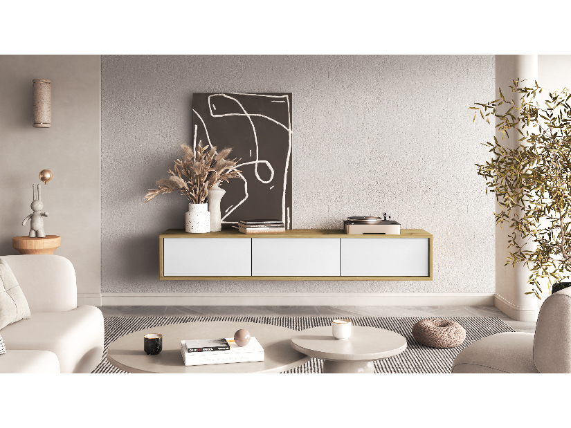 TV asztal Fiora 38 (artisan tölgy + fehér)