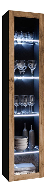 Vitrin 180 üveg Zylia (fekete + wotan tölgy) (LED RGB világítás színes)