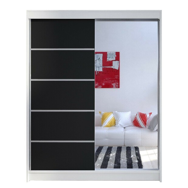 Ruhásszekrény Mirjan Bianca Mirjan III (fehér + fekete + tükör) (RGB LED világítás színes)