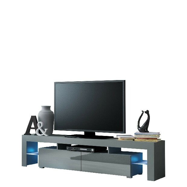 TV szekrény Mirjan Milos (fehér + fényes fekete) (kék LED világítás)