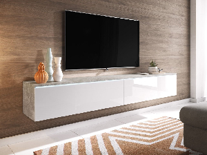 TV asztal/szekrény Mirjan Dilune 180 (beton + fényes fehér) (világítás nélkül)