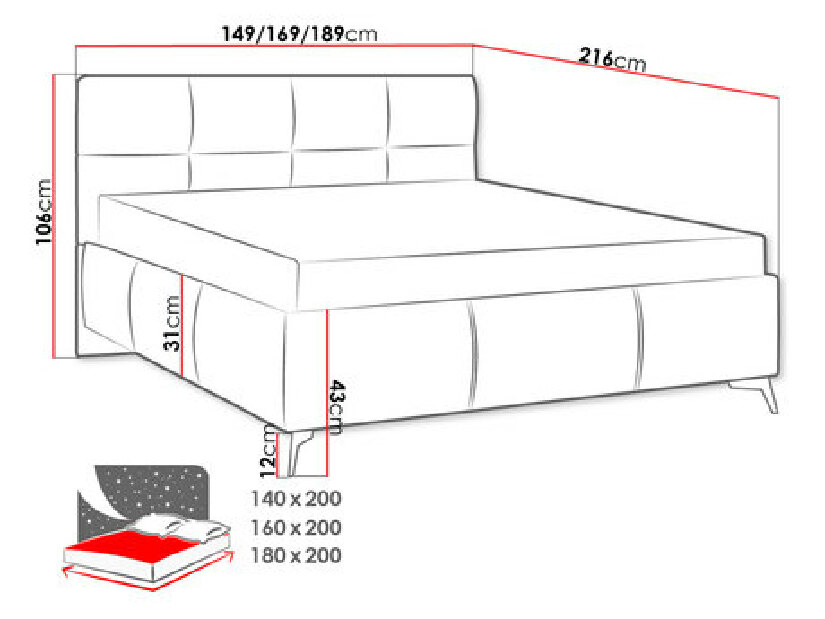 Kárpitozott ágy tárolóhellyel Mirjan Waverly (180x200) (Fresh 11)