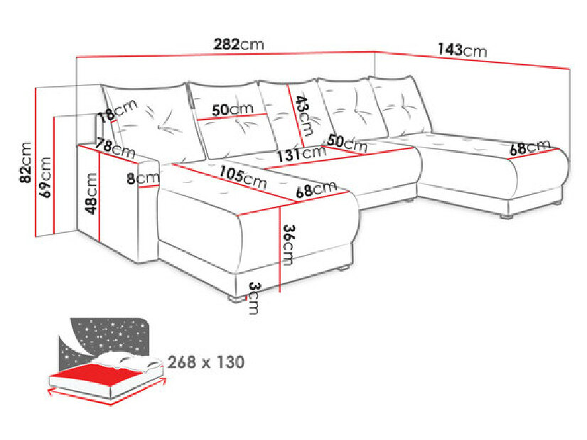 Széthúzható kanapé tárolóhellyel Jasmine U (Lux 28)
