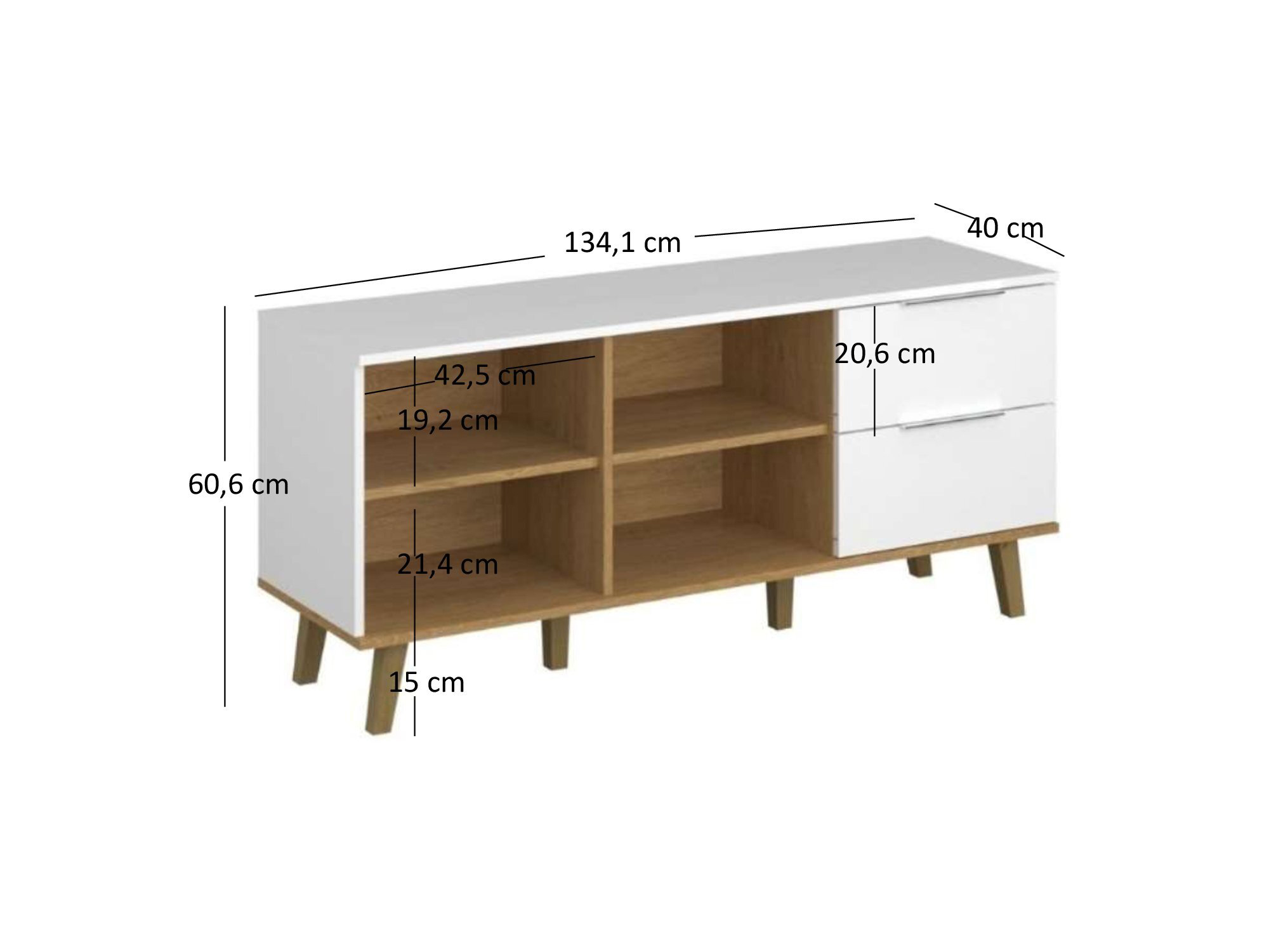 Komód Nickole 2S/134 (fehér + kőtölgy)