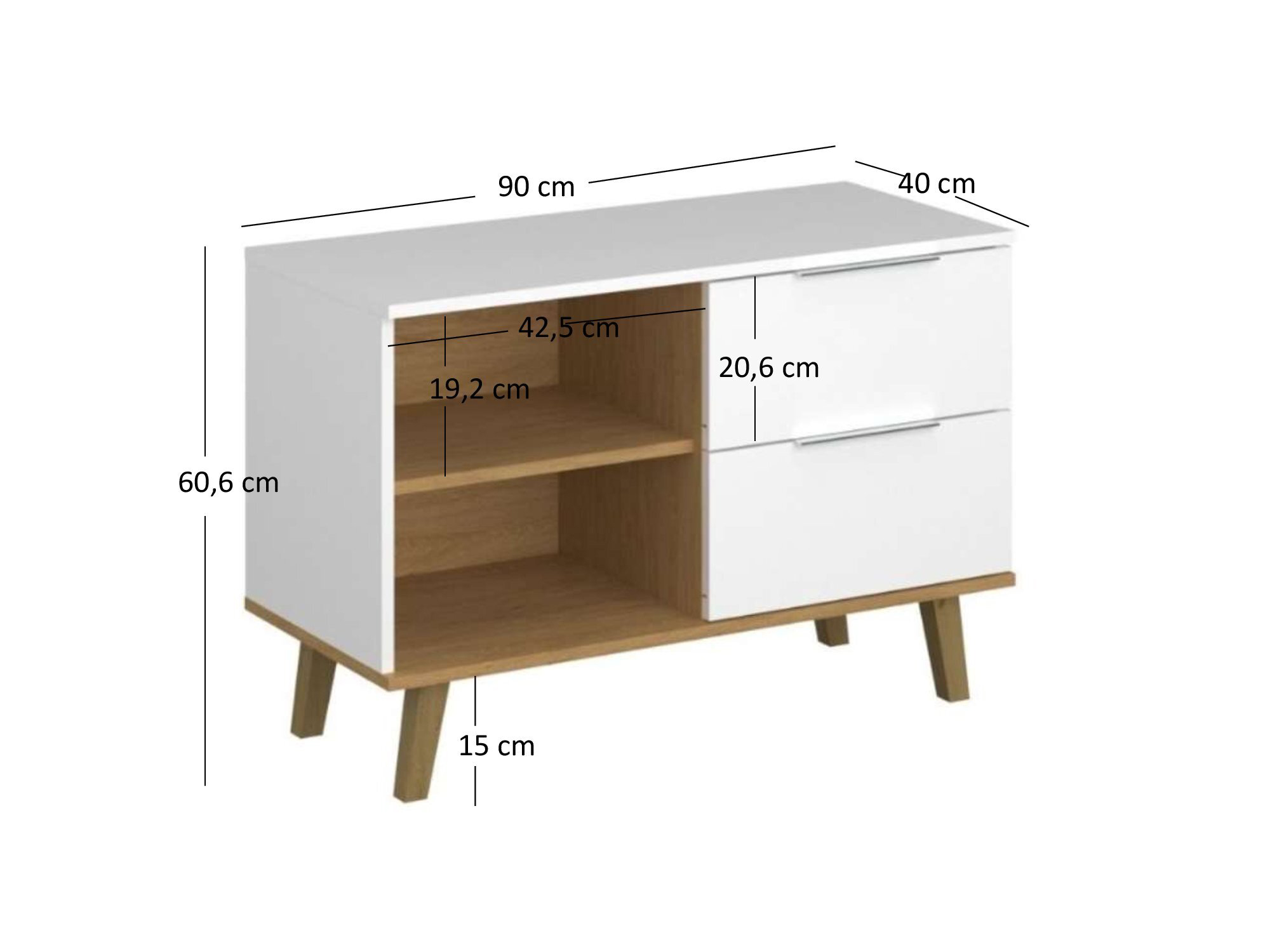 Komód Nickole 2S/90  (fehér + kőtölgy)