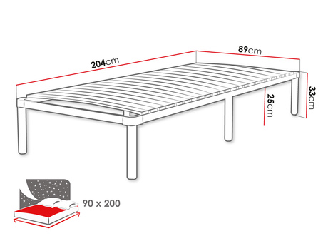 Egyszemélyes ágy 80 cm 90 Hermany HR 08 (fekete) (ágyráccsal)