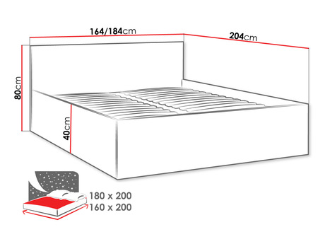 Franciaágy 180 cm Noralan 180 (alpesi fehér) (ágyráccsal)