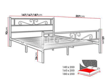 Fém ágy 180 cm Bengrea 0601 (fekete) (ágyráccsal)