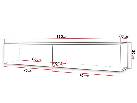 TV szekrény Dlana 180 MDF (fekete grafit + halcsont fekete) (fehér LED világítás)