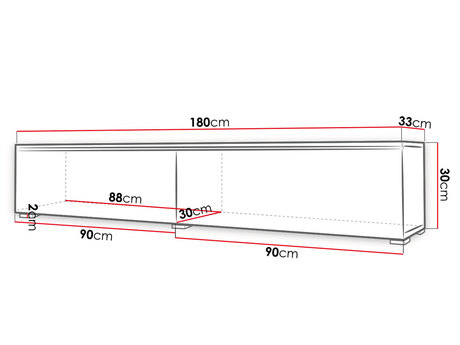 TV szekrény Dlana 180 MDF (fekete grafit + halcsont fekete) (fehér LED világítás)